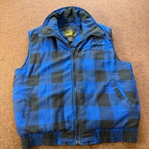 Branded Lion Mens Blue Black Buffalo Plaid Quilted Puffer Vest Size Large Zip Up